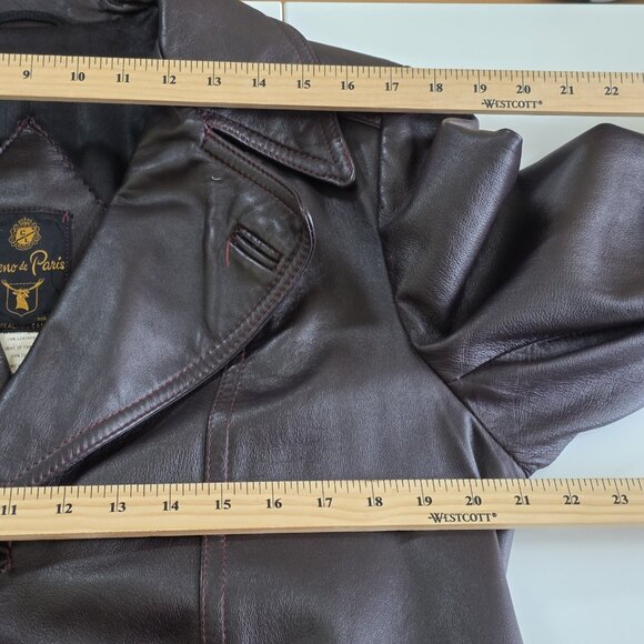 VTG Jeno De Paris Leather Coat Mens 40 Brown Mid Length LS Lined Buttons FLAW - Picture 5 of 16